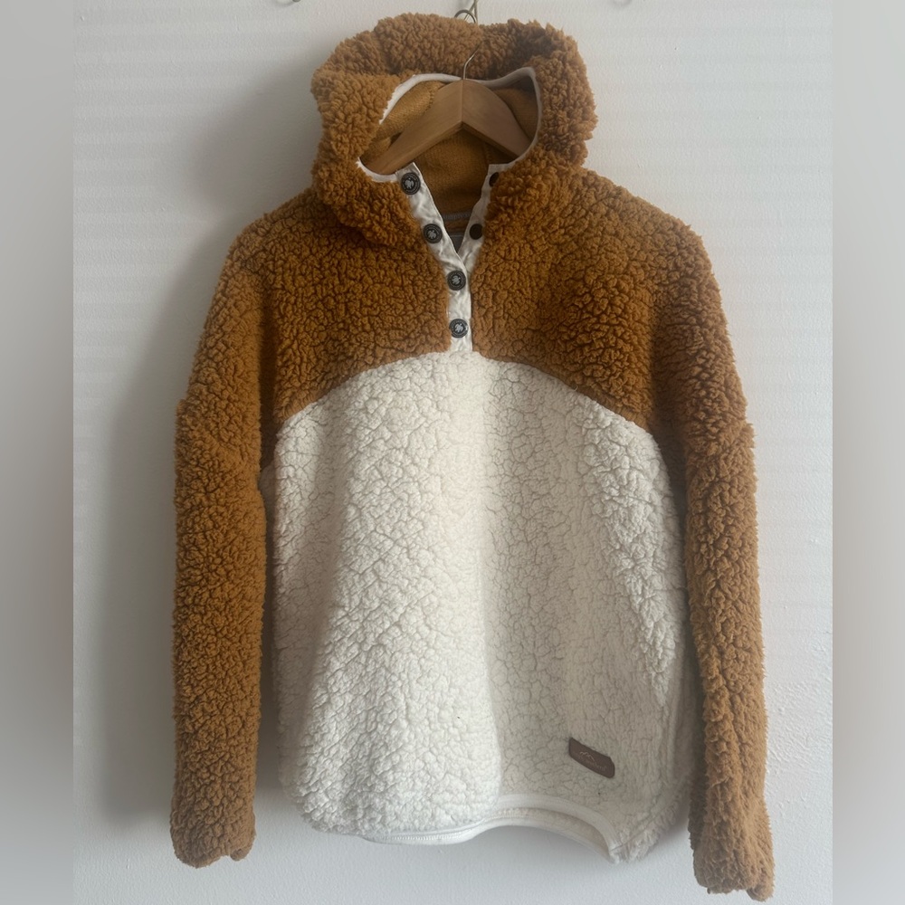 Simply Southern Brown and Cream Sherpa Pullover Hoodie